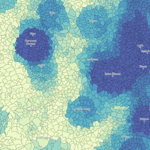 Carte de la démographie des ostéopathies montrant la densité par communes